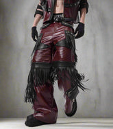 HEYFANCYSTYLE Men's Premium Vegan Leather Wide Leg Cyberpunk Pants with Straps
